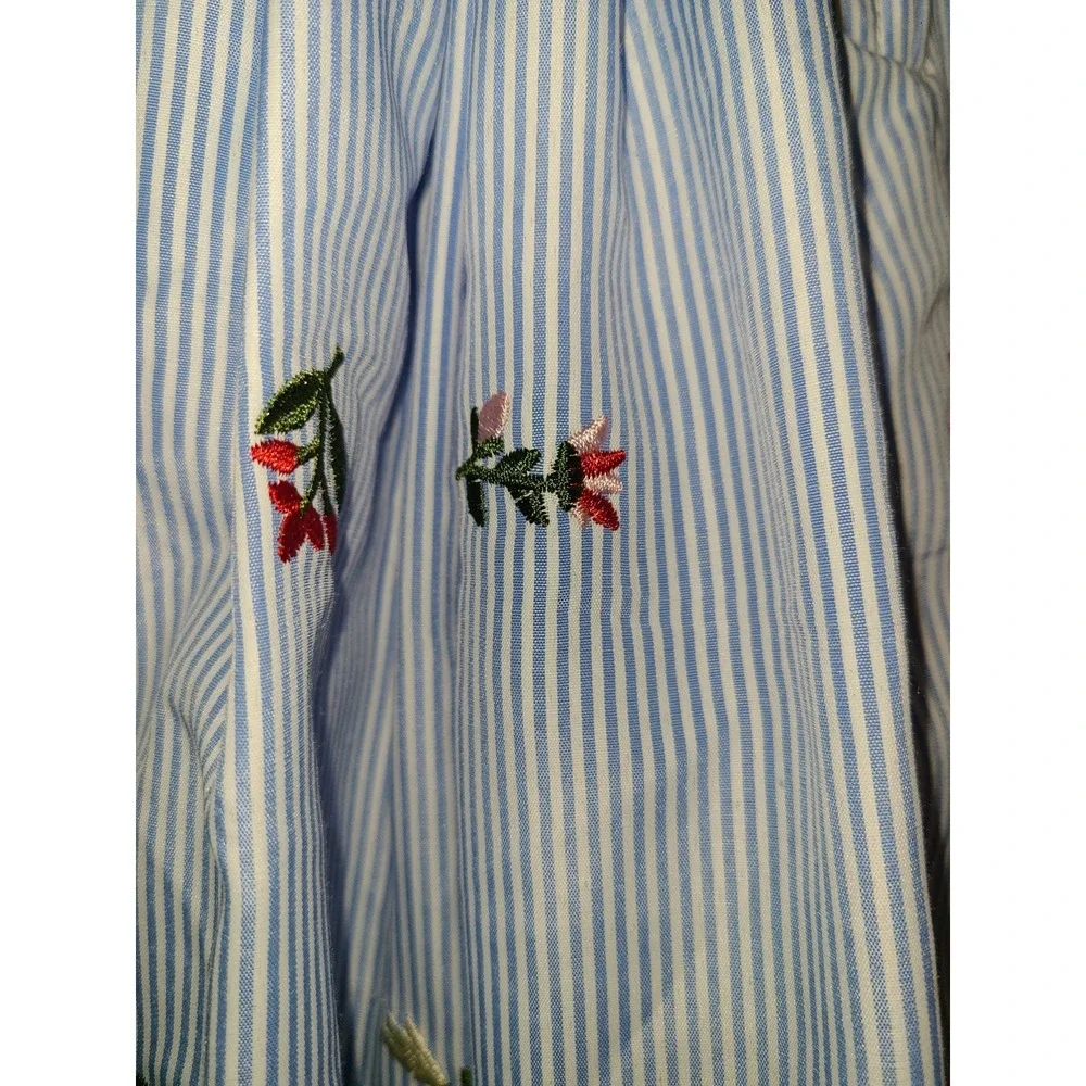 Zunie Sleeveless Floral Embroidered Petticoat Blue Stripe Pinstripe‎ Dress Sz 5